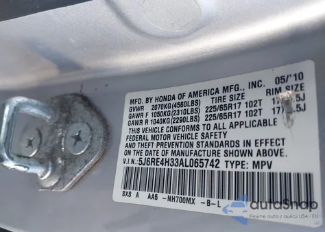 2010 Honda Cr-V Lx z USA, uszkodzony, nr VIN 5J6RE4H33AL065742